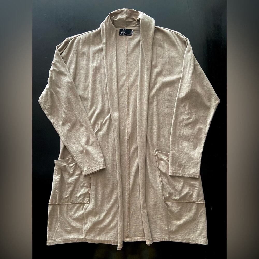 FENINI Long Open-Front Cardigan w/Pockets sz S | Beige/Sand